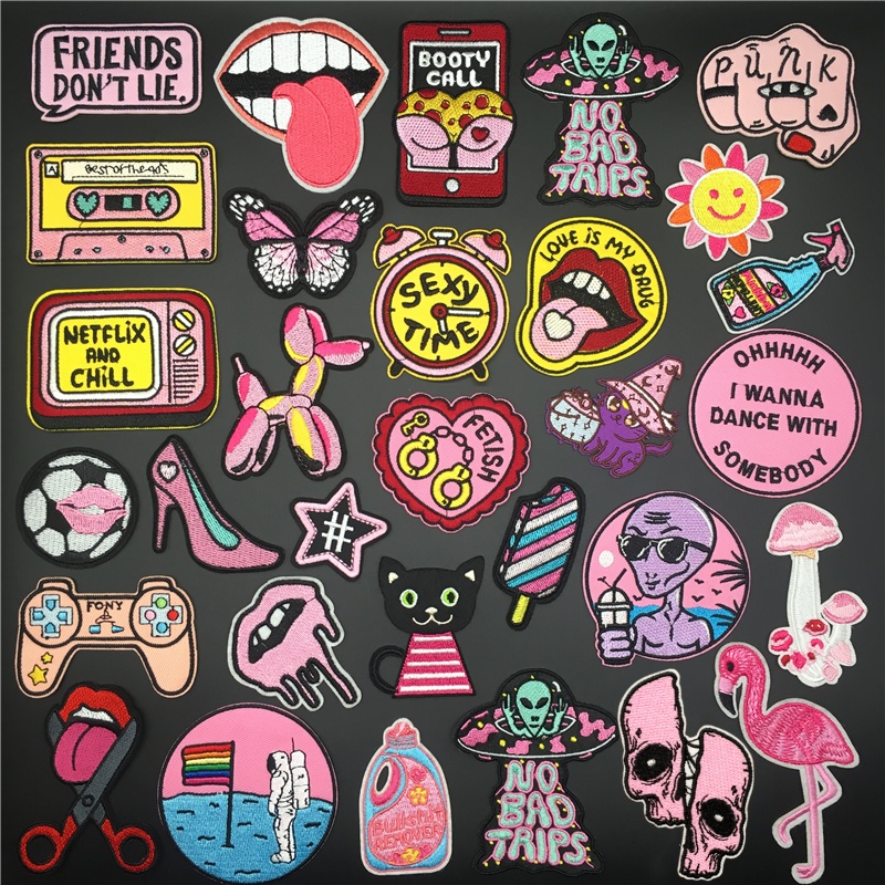 Streetwear Brand Stickers - Dessin animé rose flamant Alien patchs