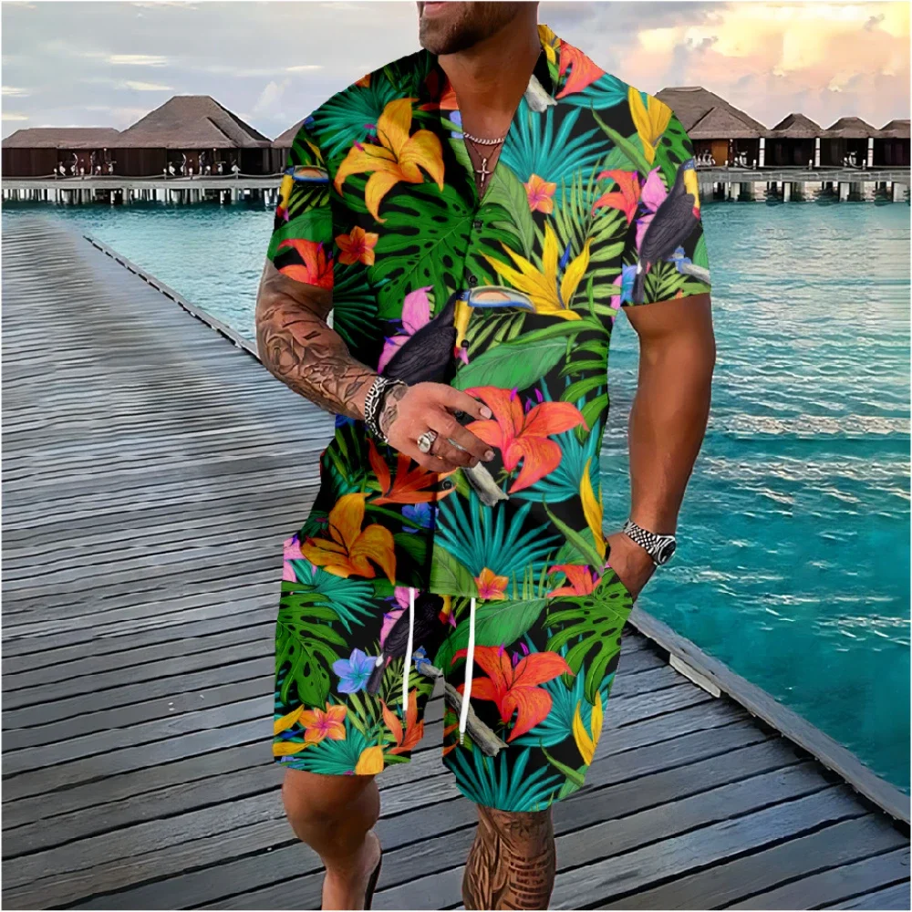 Streetwear Brand With Flowers - Ensemble de chemises et shorts à